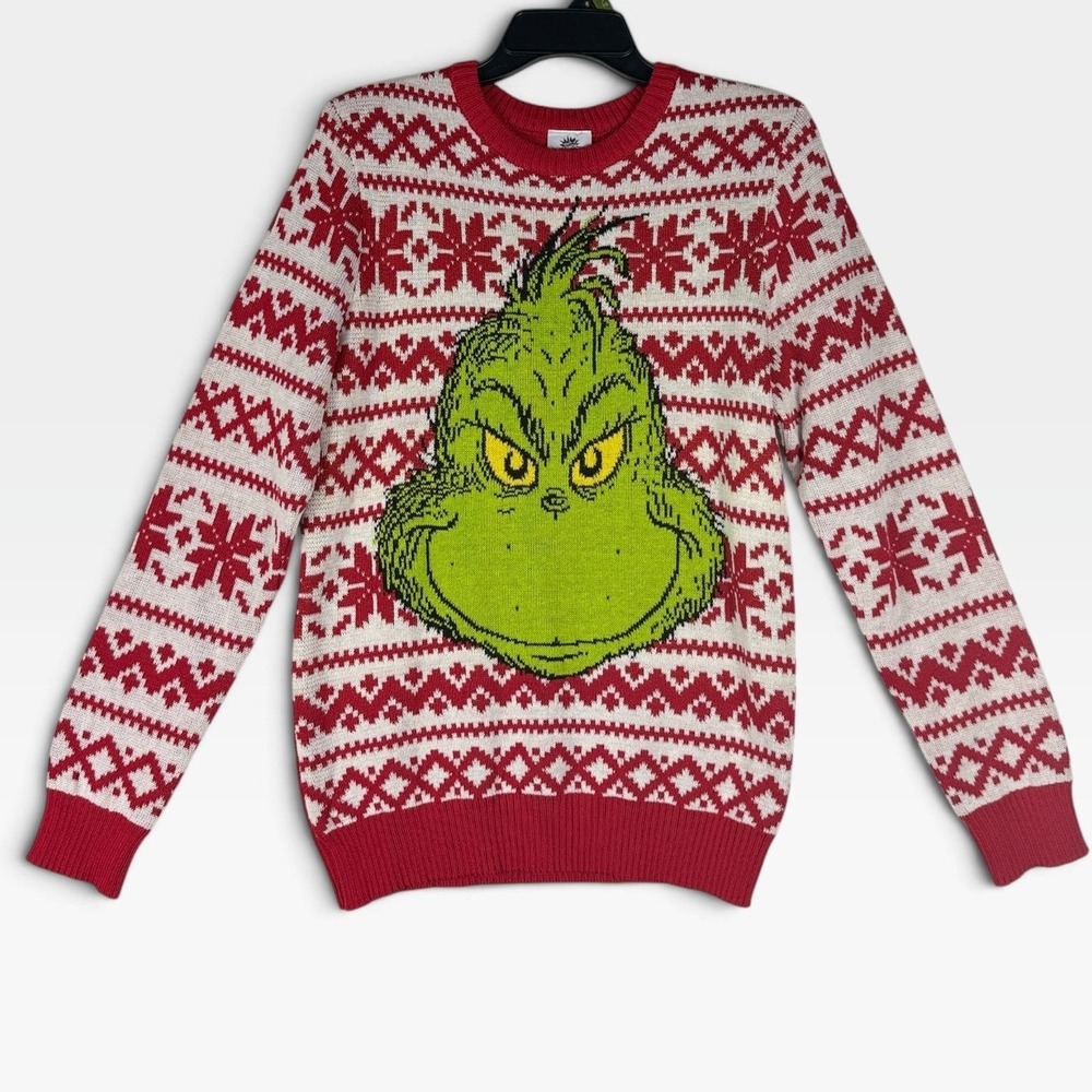 Dr. Seuss The Grinch Ugly Christmas Sweater Youth XL 14-16 Red Fair Isle NWOT